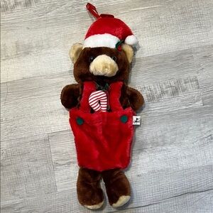 Santa's Best Santas 3D Brown Teddy Bear Plush Christmas Stocking 21" VTG